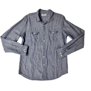 Express Men’s  Dark Blue Denim Casual Button-Down Shirt, L